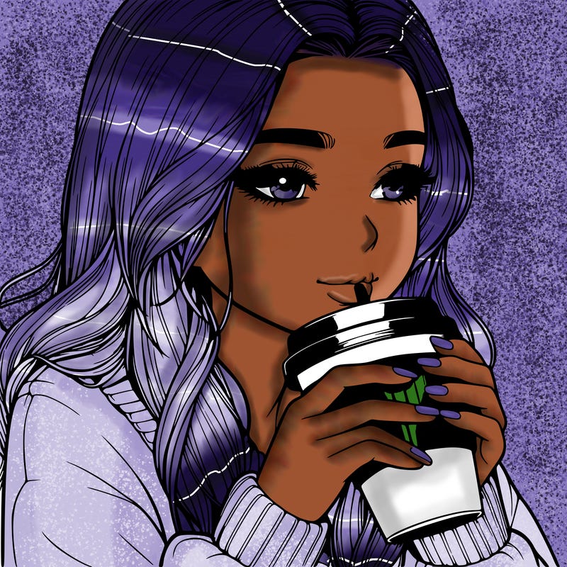 realistic girl drinking coffee