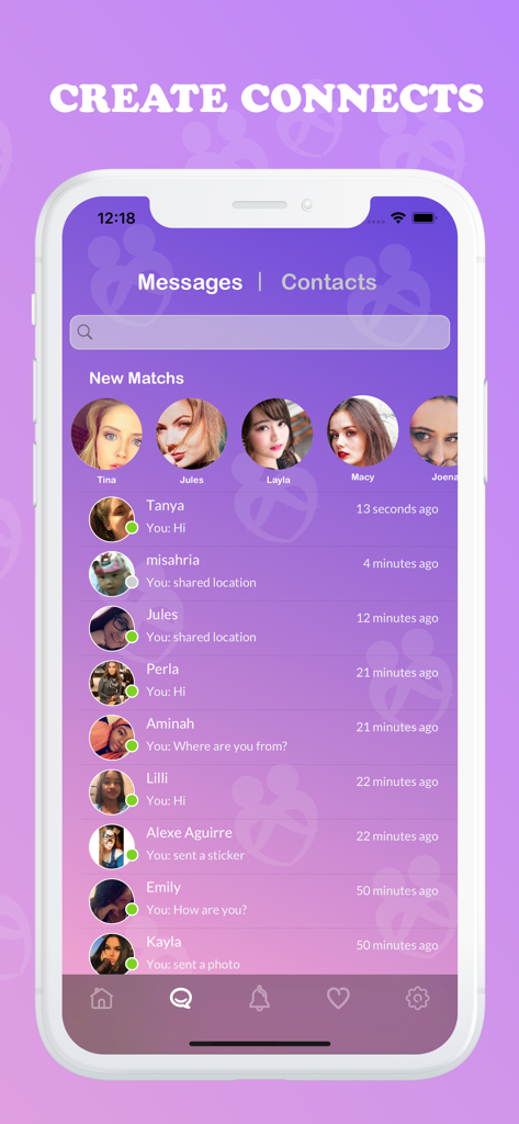 A smartphone screen displaying the messages and matches interface of the Local Dating app with several profile pictures and recent chat history.