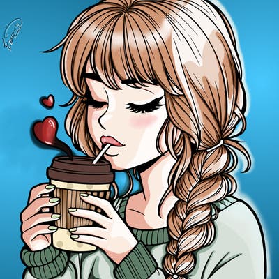 realistic girl drinking coffee