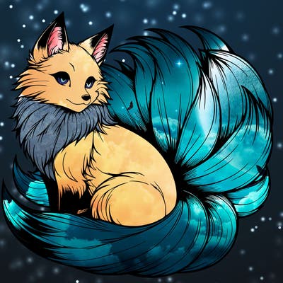 realistic detailed 9 tailed anime fox