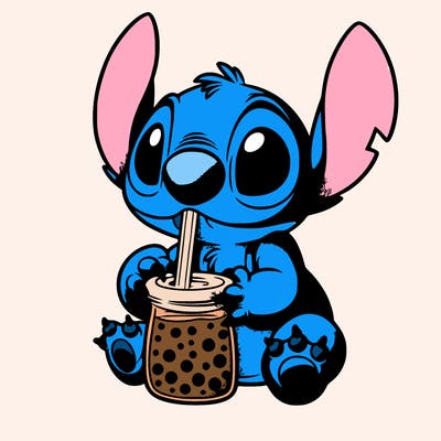 stitch drinking boba tea