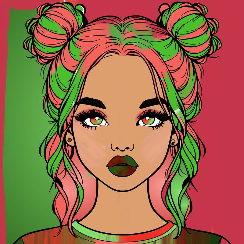 realistic girl with two buns in hair and lips