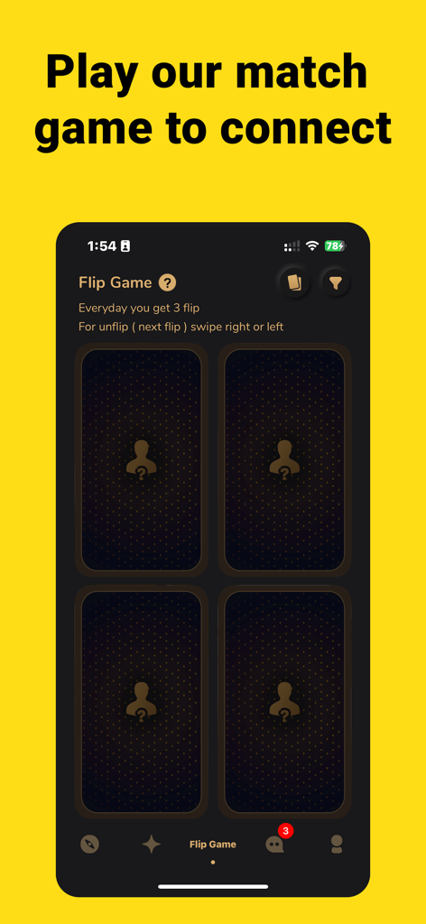 Mature Dating App- Flirt, Meet - A screenshot of the Flip Match game in the Mature Dating App designed to help users connect.