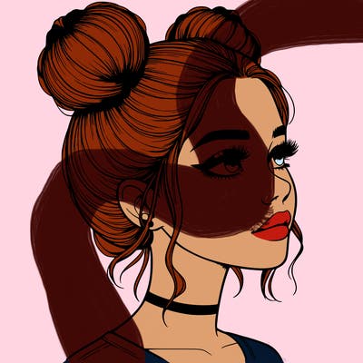 realistic girl with buns on the top of her head