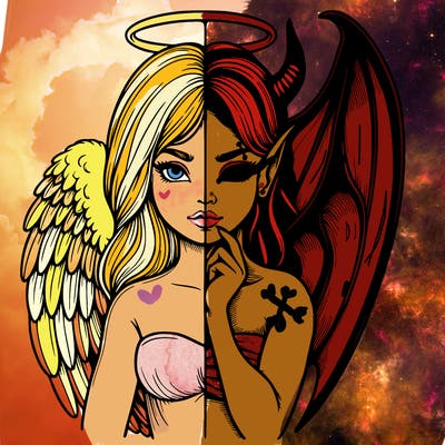 realistic angel half demon