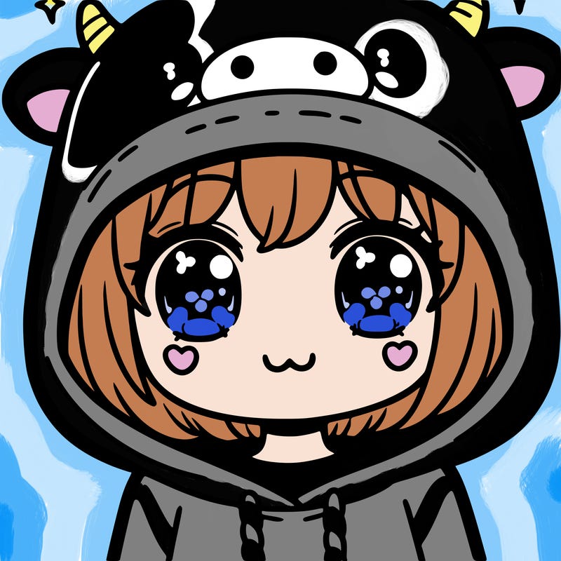 kawaii girl with cow hoodie
