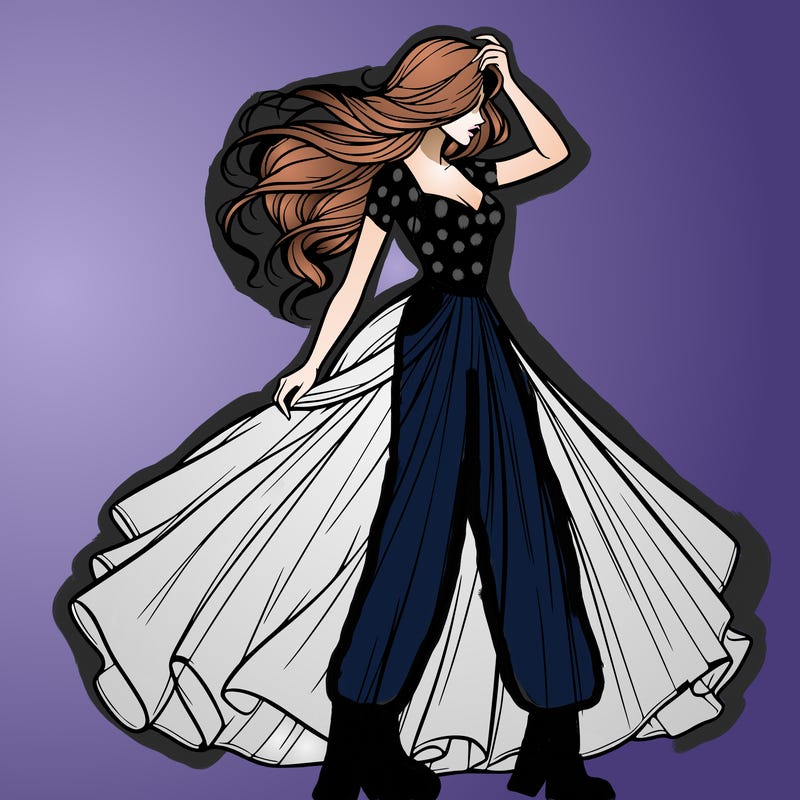 realistic woman with dress flowing in the wind