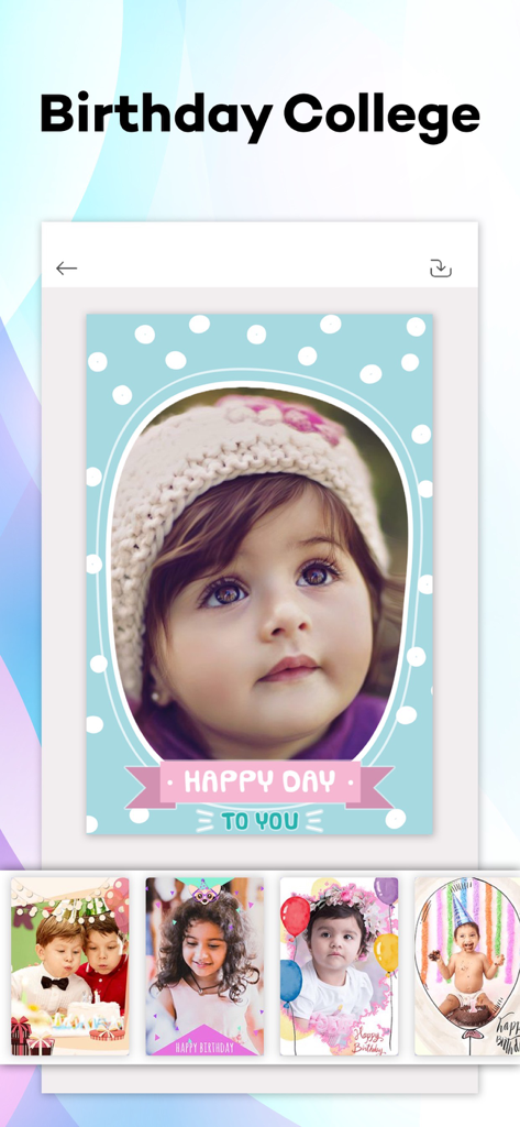 Photo Collage Maker Pic Editor - Birthday photo collage template for children featuring a baby girl and happy birthday banner