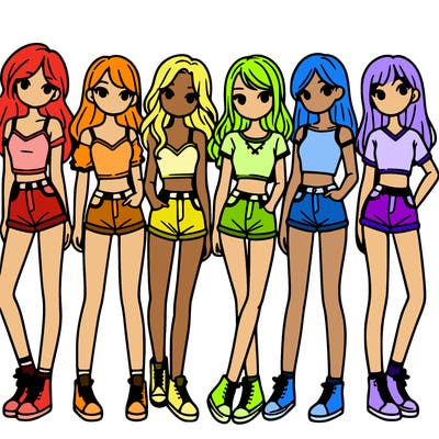 a group of girls wearing crop tops and shorts