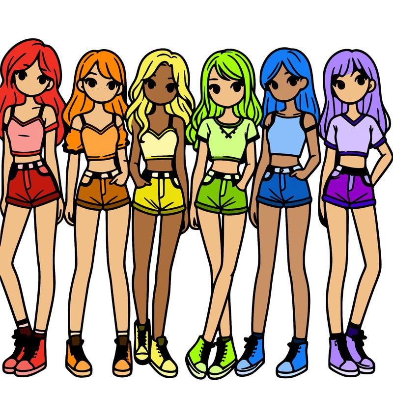 a group of girls wearing crop tops and shorts
