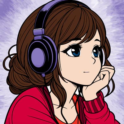 a realistic girl listening to music