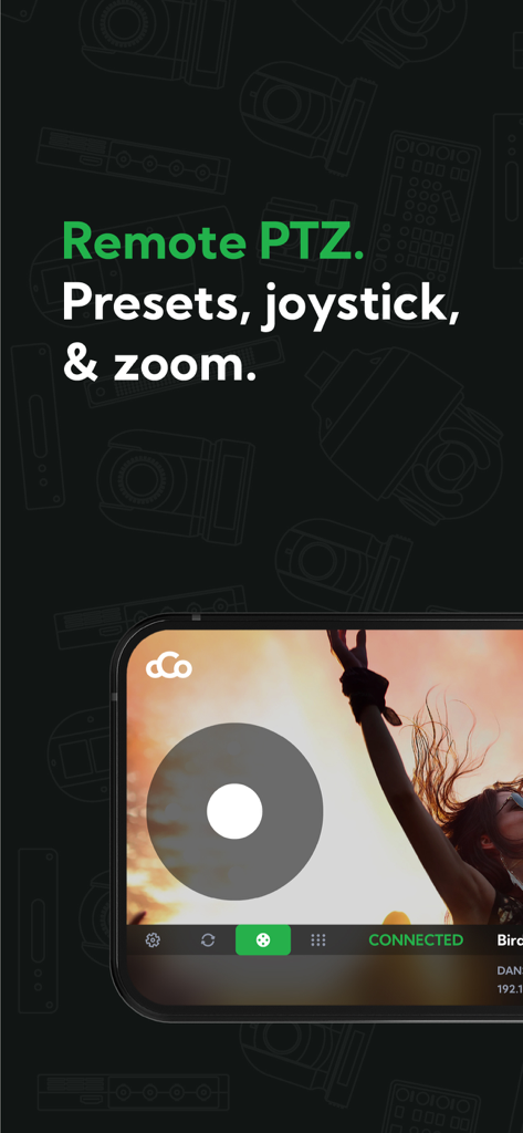 BirdDog Cloud Connect - Remote PTZ control with virtual joystick in the BirdDog Cloud Connect app interface