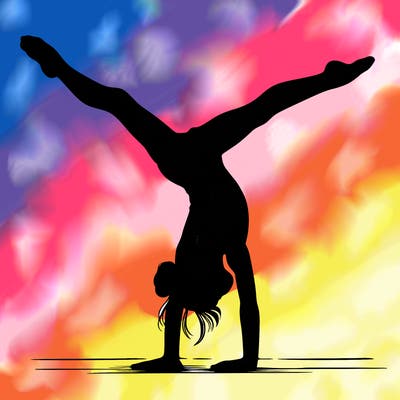 realistic gymnastic hand stand girl in four splits