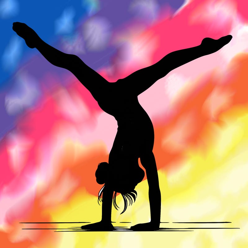 realistic gymnastic hand stand girl in four splits