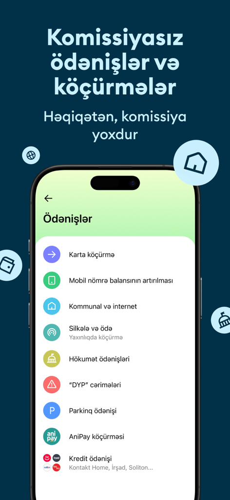 Leobank mobile app interface displaying various commission free payment and transfer services