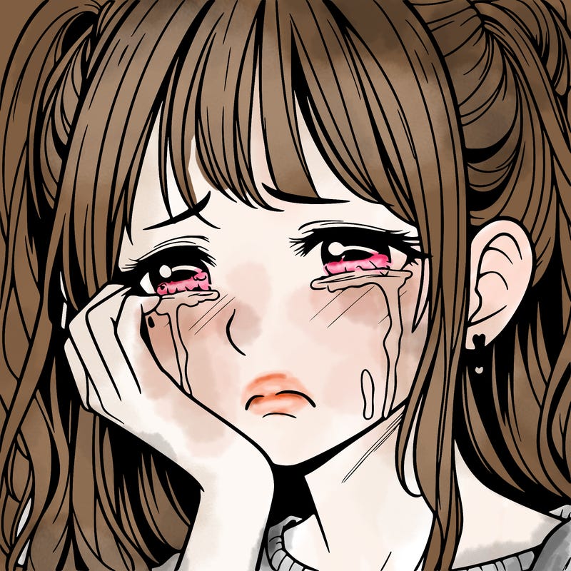 a realistic girl crying softy