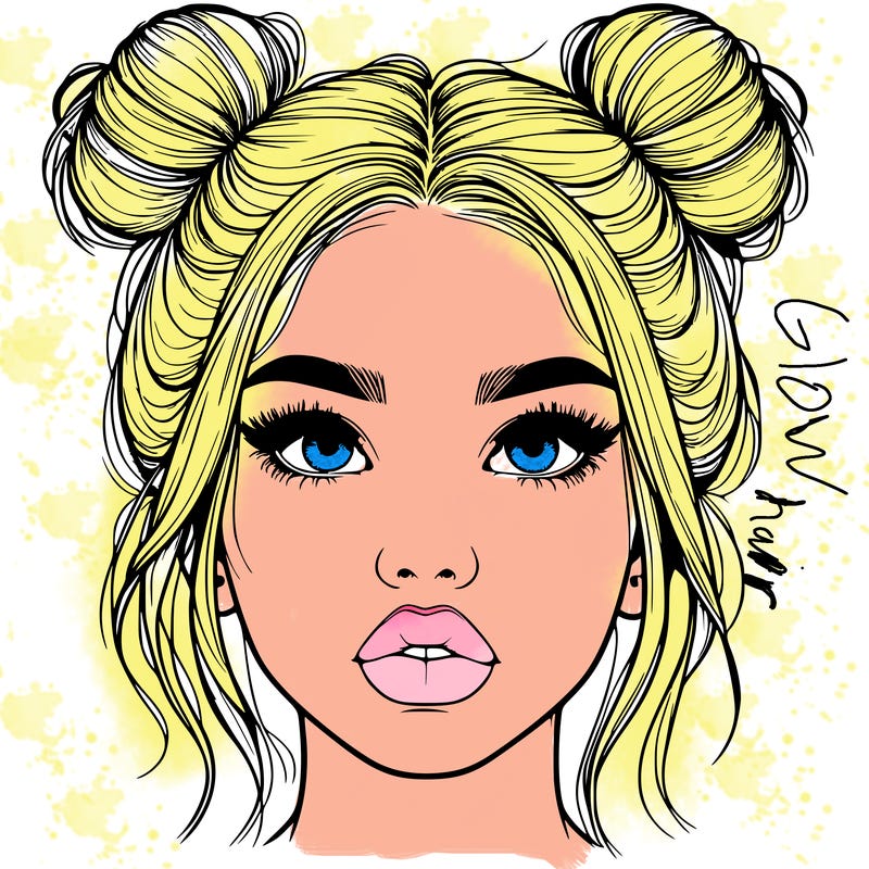 realistic girl with two buns on her hair and lips