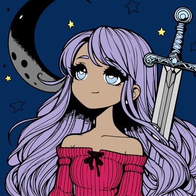 realistic girl with moon and sword
