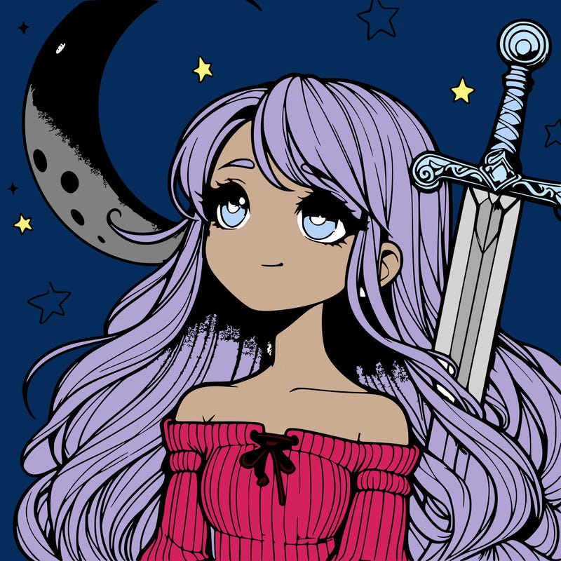 realistic girl with moon and sword