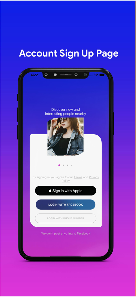 Igniter - On Demand Dating App - Igniter dating app account sign up screen featuring Apple Facebook and phone number login options