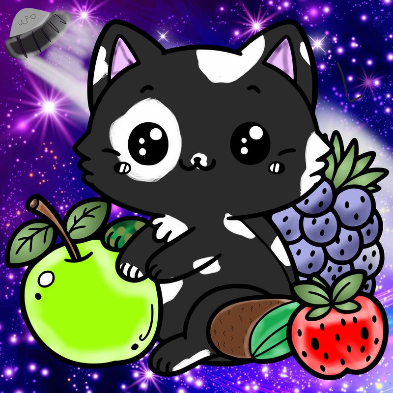 cute cat with fruits