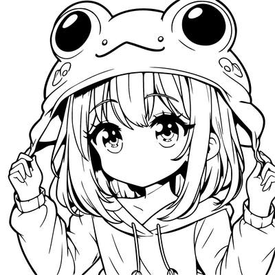 anime girl with frog hat
