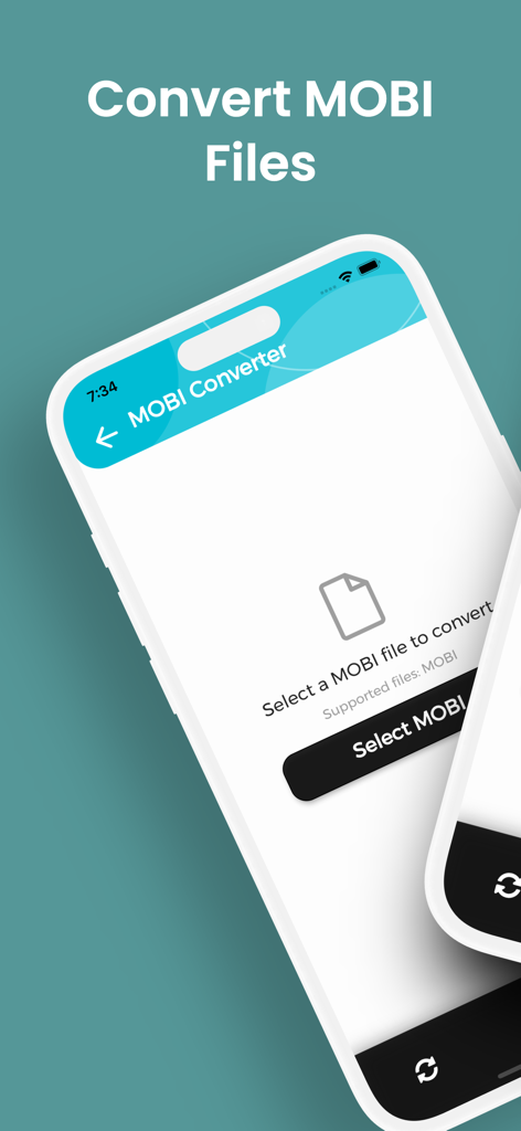 MOBI Converter, MOBI to EPUB - Captura de tela do aplicativo Conversor MOBI mostrando a interface para selecionar um arquivo MOBI para conversão em um smartphone
