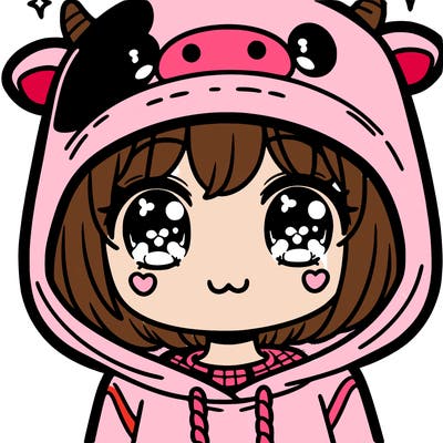 kawaii girl with cow hoodie