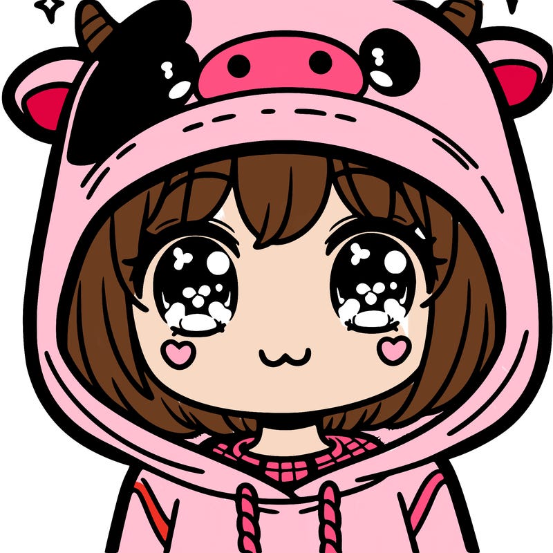 kawaii girl with cow hoodie