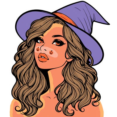realistic witch girl with wavy hair and lips