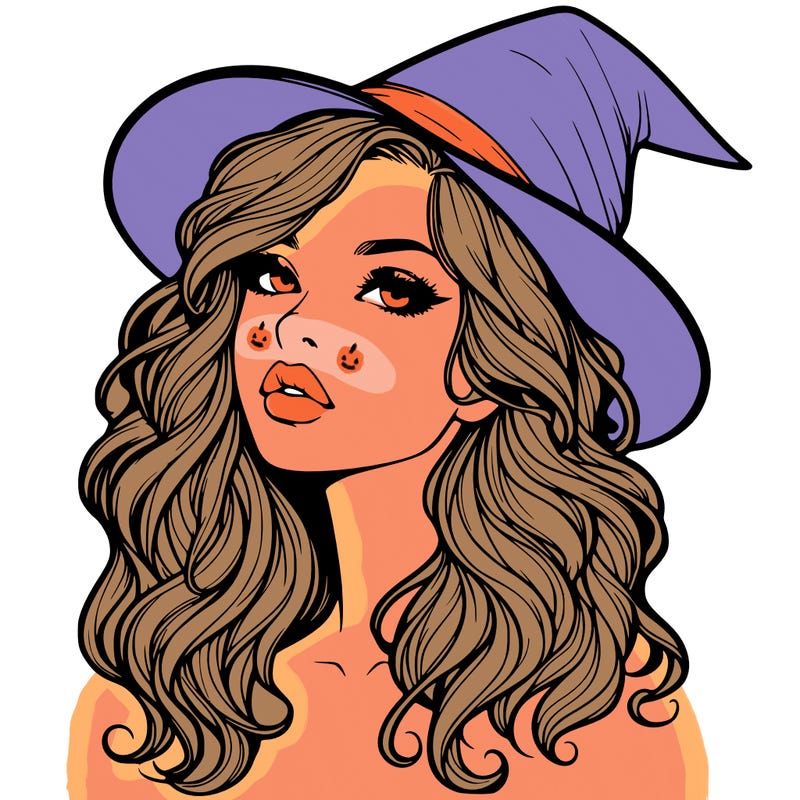 realistic witch girl with wavy hair and lips