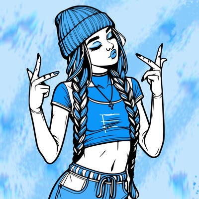realistic teenage girl with braids and a beanie and crop top doing 🫶🏼