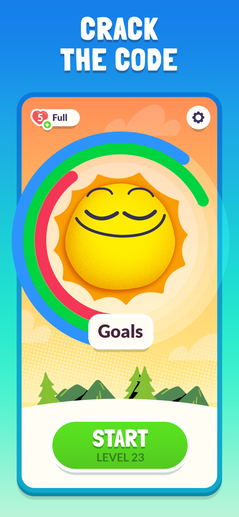 Cryptogram game home screen showing daily progress rings and level start button