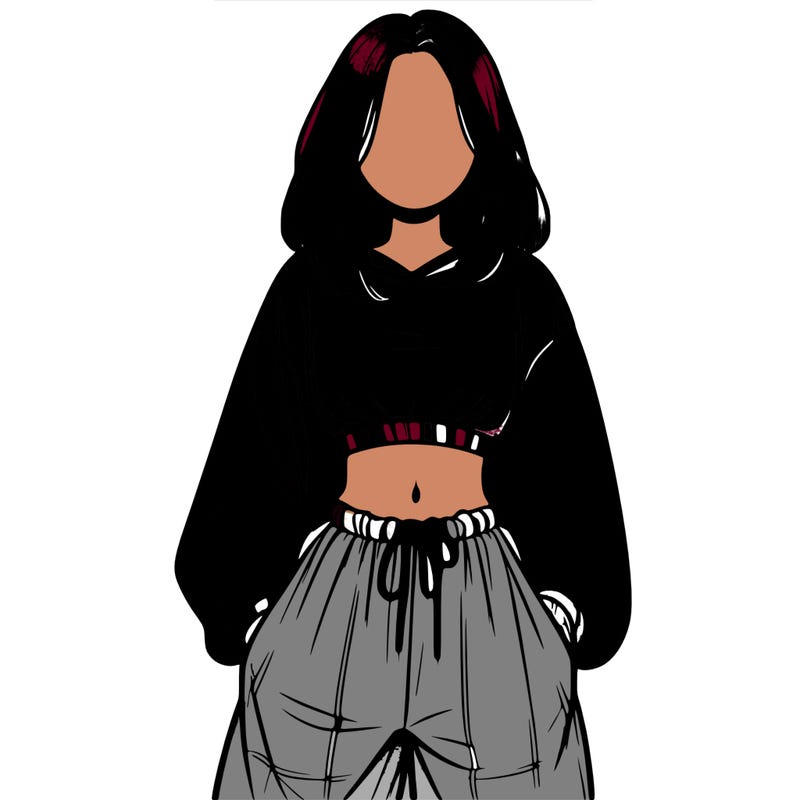 realistic girl faceless with baggy pants and a crop top