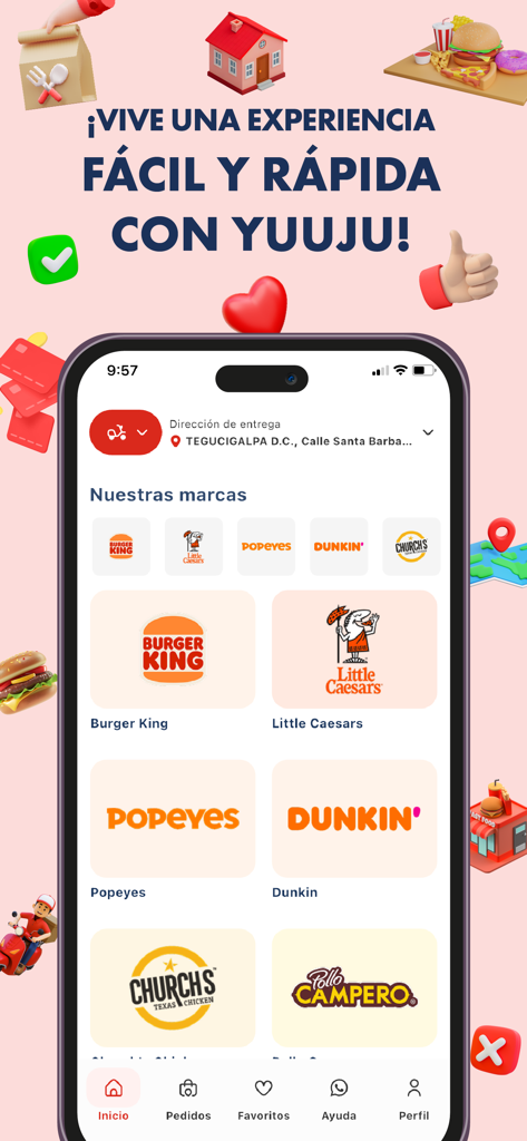 Yuuju - Cada minuto cuenta - Yuuju app display of partner restaurant brands for fast food delivery