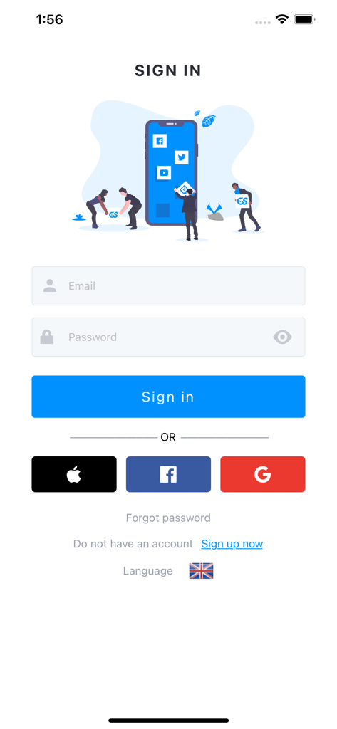 GoStream - Livestream - Sign in page of GoStream app for multiplatform livestreaming with social login options