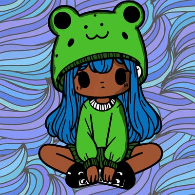 a girl wearing a frog hat and some frog socks