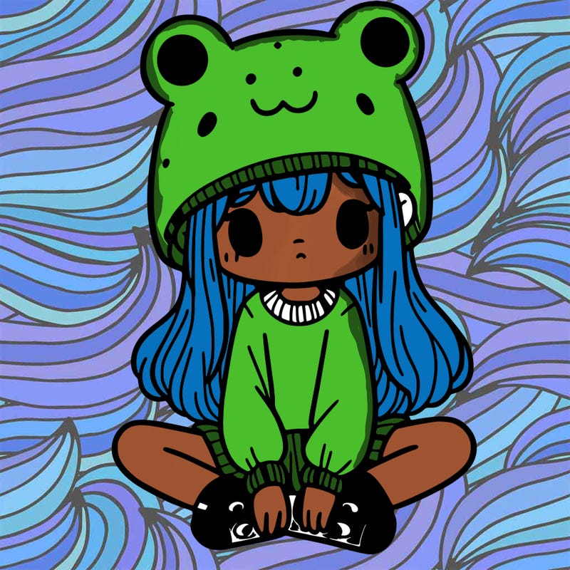 a girl wearing a frog hat and some frog socks