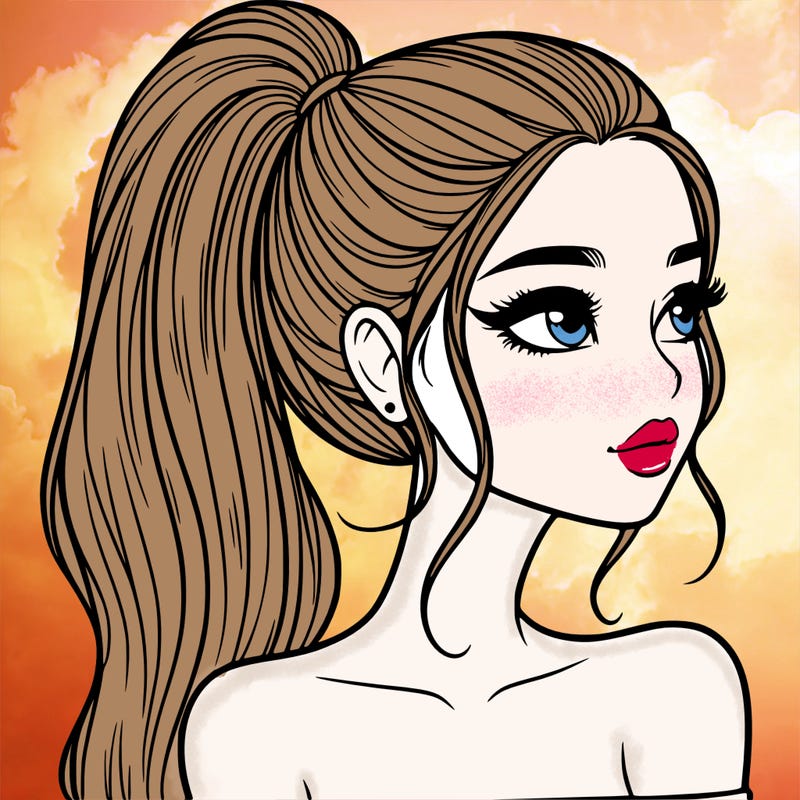 a beautiful and realistic girl with a high pony tail