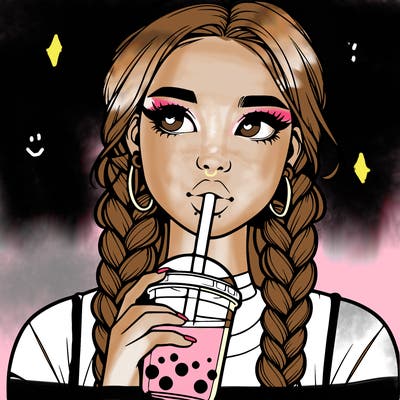 realistic girl with braided hair drinking boba