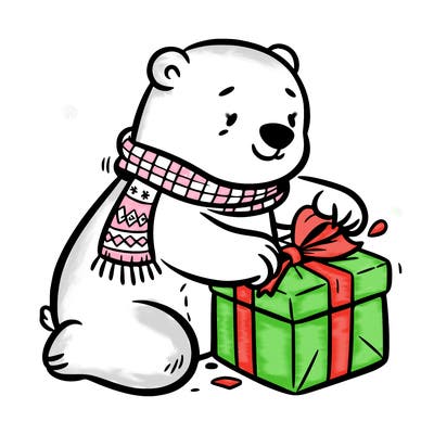 polar bear wrapping a present