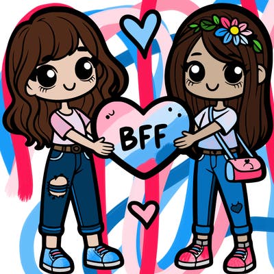 a girl and a another girl holding a bff heart