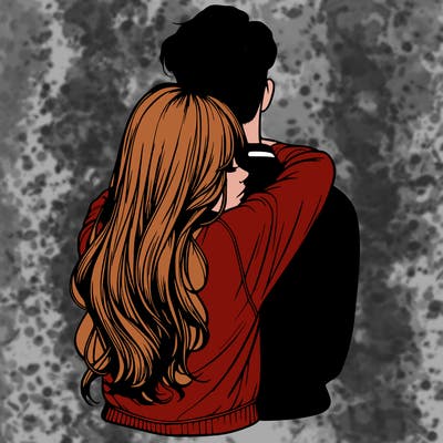 realistic girl hugging boyfriend from back
