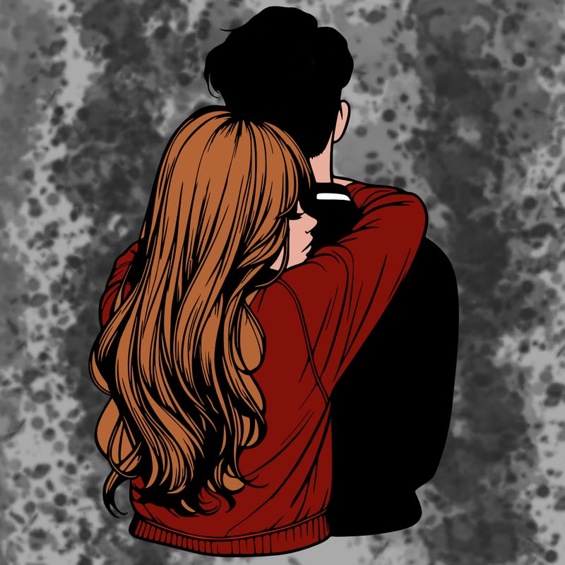 realistic girl hugging boyfriend from back