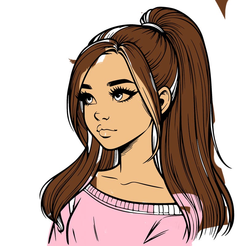 realistic girl with a high ponytail