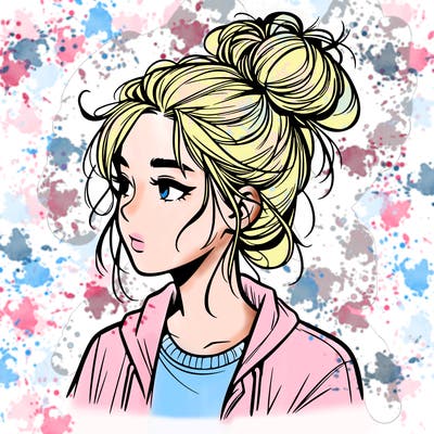 realistic teenage girl with a messy bun