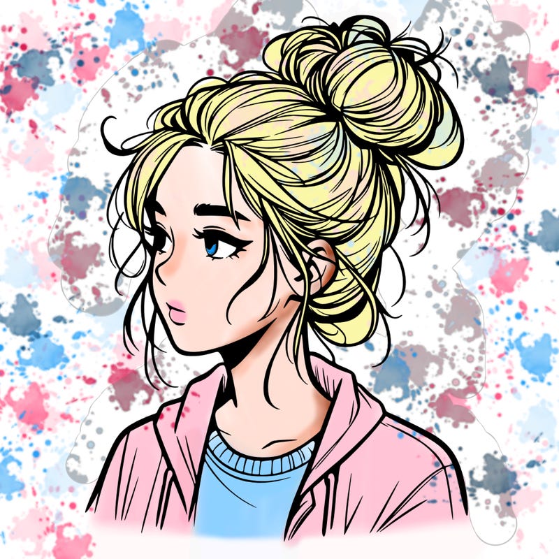 realistic teenage girl with a messy bun