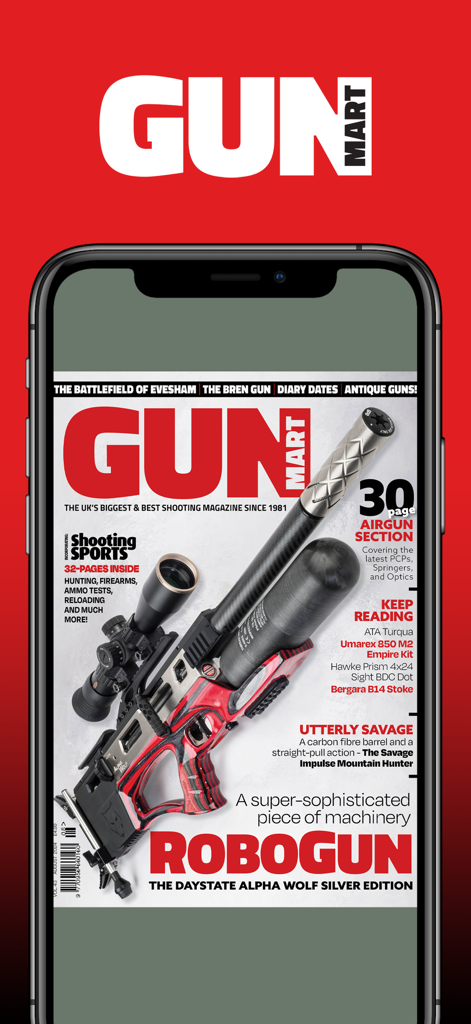 GunMart Magazine - GunMart Magazine mobile app displaying a cover with a Daystate Alpha Wolf air rifle