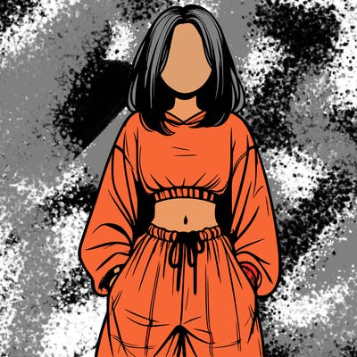 realistic girl faceless with baggy pants and a crop top