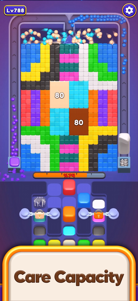 Bounce Blast 3D - A gameplay screen from Bounce Blast 3D showing a complex level with colorful blocks and physics-based ball reactions.